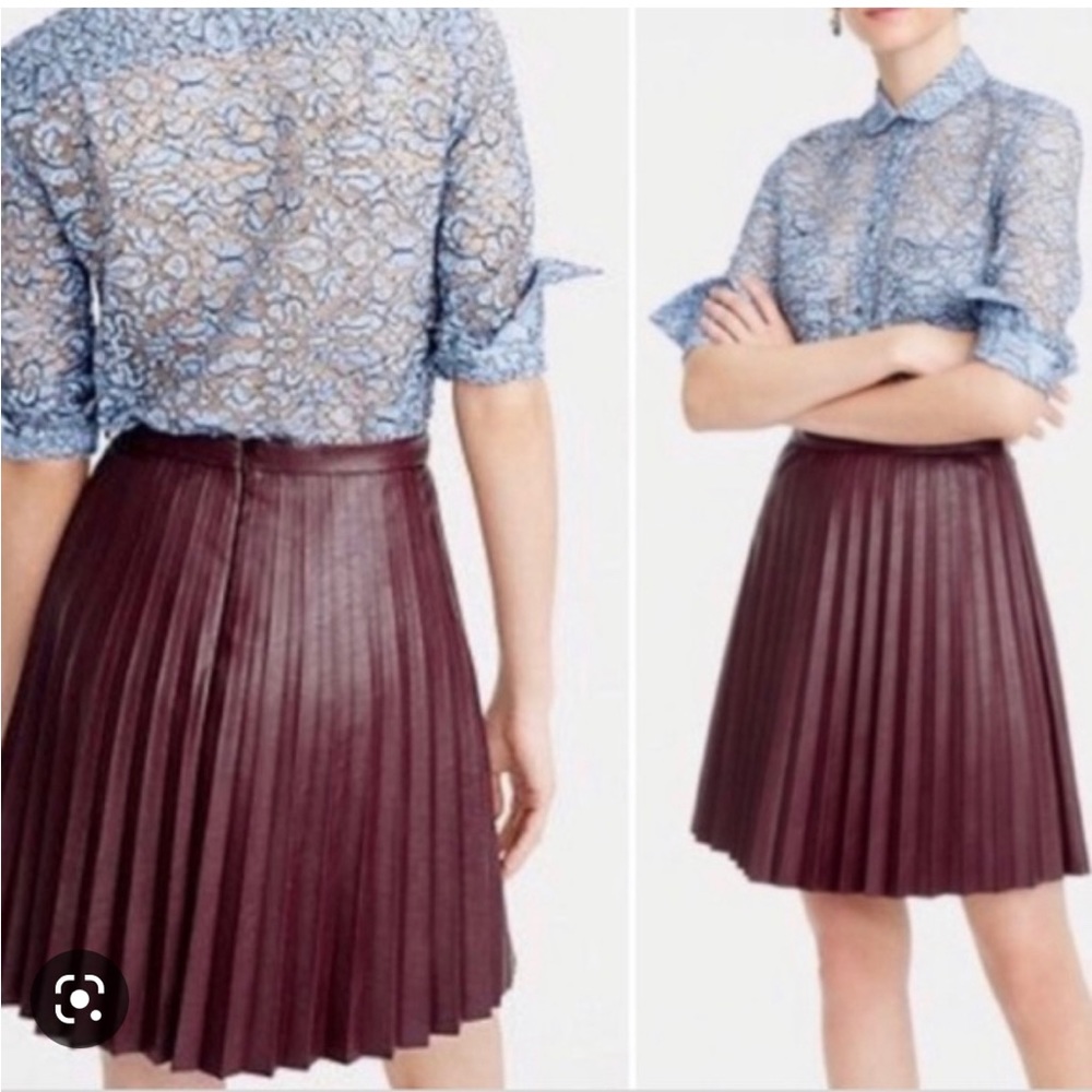 J Crew 00 Burgundy Leather Pleated Skirt